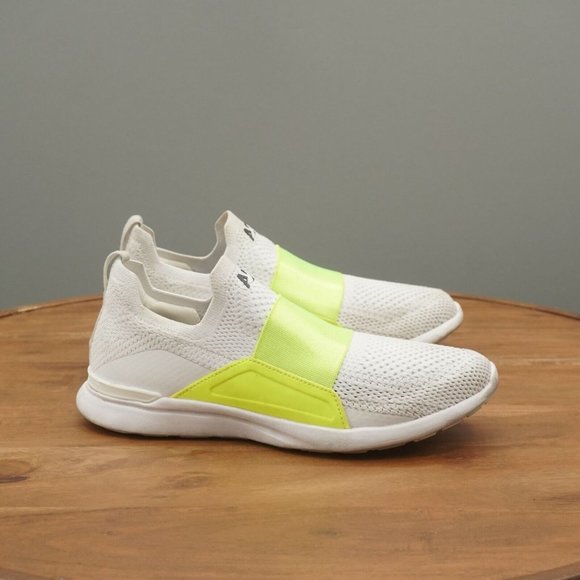 APL Shoes - APL Womens Techloom Bliss Running Shoes Slip On White Yellow Knit Size 6